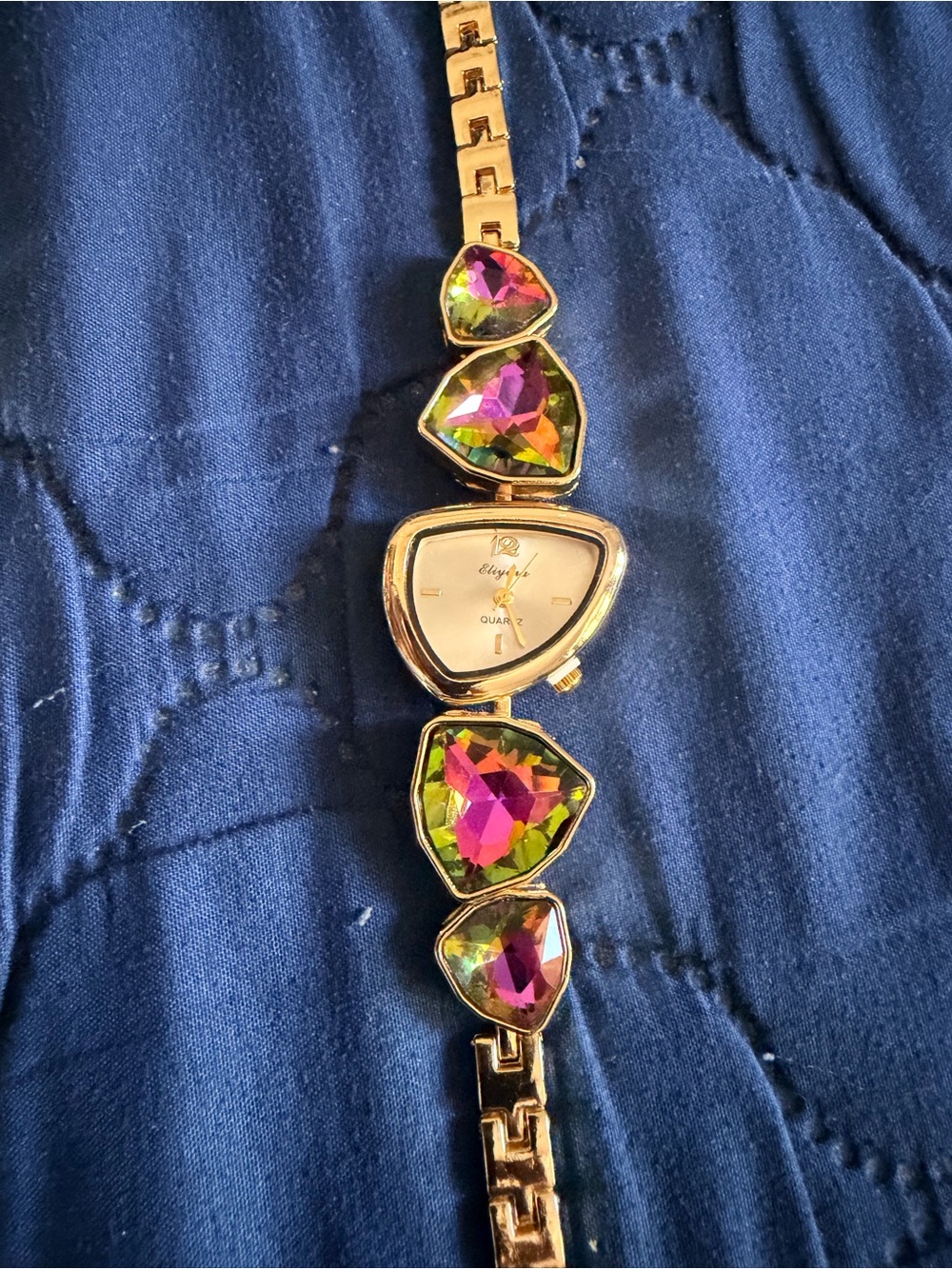 Gold-Tone Bracelet Watch with Multicolor Crystal Accents
